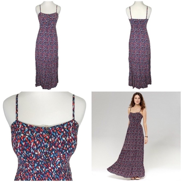 FOSSIL Multi Color Print Tiered Maxi Dress Dotted Brushstroke Size XS XSMALL - Picture 1 of 15